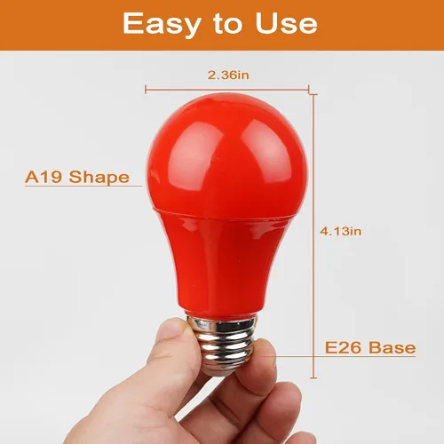Miniatura 4 de GREENIC Bombillas rojas de 9 W (equivalente a 60 vatios), base E26 de 120 V, luces LED rojas A19 para dormitorio, porche, vacaciones, fiesta, día