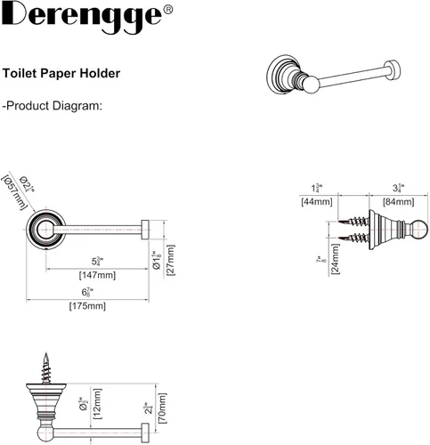 Miniatura 8 de F-080-BG - Juego de accesorios de baño de 4 piezas con toallero de 18 pulgadas, anillo para toallero, soporte de papel, gancho para bata, oro Oro
