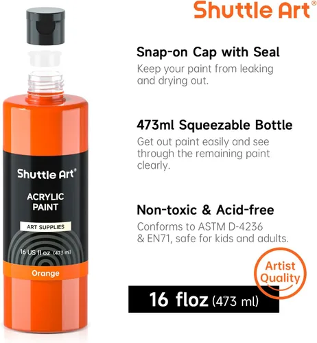 Miniatura 4 de Pintura acrílica Shuttle Art, juego de botellas grandes de pintura acrílica de 15 colores, 473 ml/16 oz cada una, pigmentos ricos, alta viscosidad