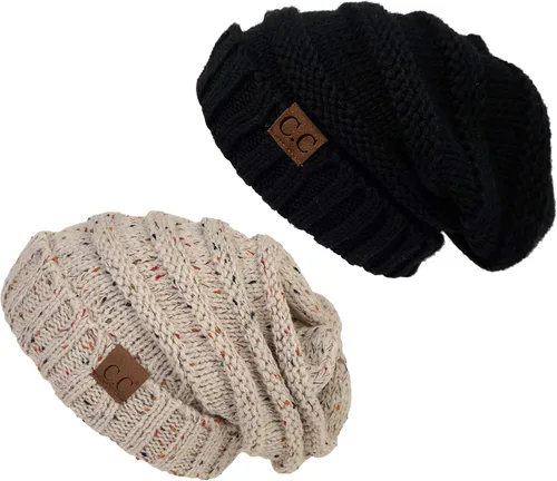 Miniatura 346 de Funky Junque Gorro de moda de punto trenzado de talla extragrande, grueso, abrigado, suave y holgado