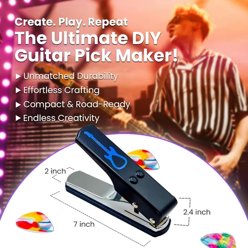 Miniatura 3 de Gran kit de Pick-a-Palooza para hacer tus propias púas para guitarra, para regalo. Dispositivo prémium para fabricar púas. Cadena de cuero porta