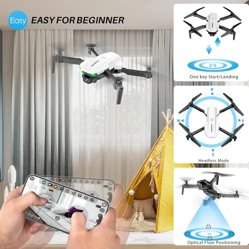 Miniatura 4 de SIMREX Dron con cámara 1080P para niños y adultos, cuadricóptero RC con mantenimiento de altitud, mini dron con inicio con una tecla, vuelo