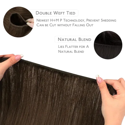 Miniatura 4 de WENNALIFE Extensiones de cabello humano real, 20 pulgadas, 3.53 onzas, color marrón chocolate, trama, cabello Remy atado a mano, extensiones
