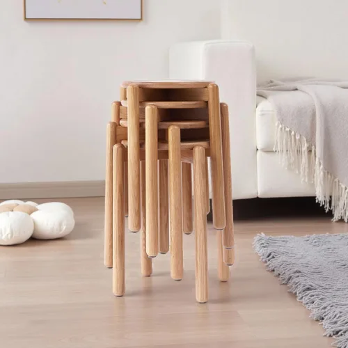 Miniatura 10 de Taburete apilable de roble, soporte pequeño para plantas, taburete redondo de madera para comedor, sala de estar, entrada, aula, escuela, 15.4 x