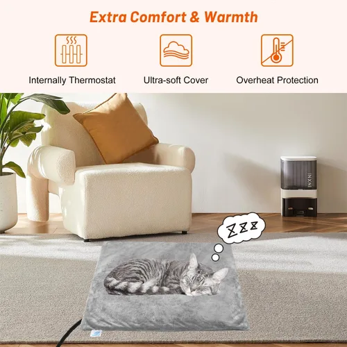 Miniatura 2 de Cama térmica para gatos de interior, almohadilla térmica eléctrica para mascotas para perros y gatos con temporizador, almohadilla térmica de 9