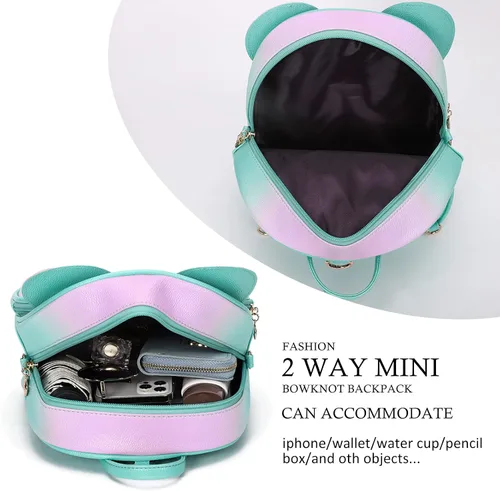 Miniatura 4 de KL928 Mini mochila para niñas con lazo y lunares, bolsa de hombro convertible para mujer