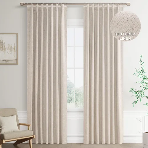 Miniatura 67 de Joywell 2 cortinas opacas 100%, lino, beige natural, trabillas traseras/cinta con ganchos, aislantes, de dormitorio, comedor, sala, puerta corrediza