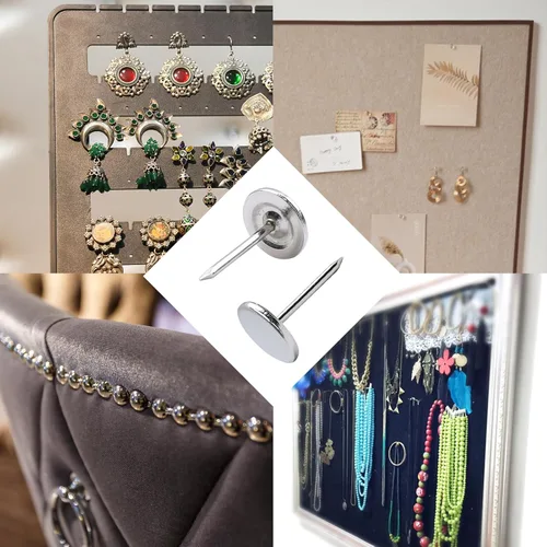 Miniatura 7 de 100 tachuelas de tapicería de cabeza plana, decoración de muebles para el hogar, clavos de tapicería, tachuelas para pulgar, tono plateado