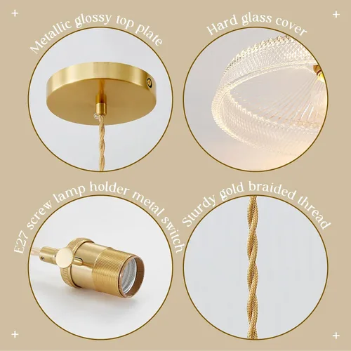 Miniatura 6 de Luces colgantes para isla de cocina, pantalla de cristal retro de 9.1 pulgadas, lámpara colgante, cable de luz trenzado industrial, luces colgantes