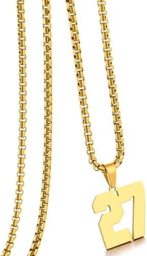 Miniatura 81 de Collar de Número Dorado para Hombre, Cadena de Acero Inoxidable con Colgante de Número para Atletas, Joyería Deportiva Personalizada para Niños