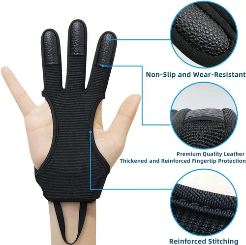 Miniatura 2 de Seektop Guantes de tiro con arco para caza de cuero, protector de tres dedos para jóvenes y adultos principiantes