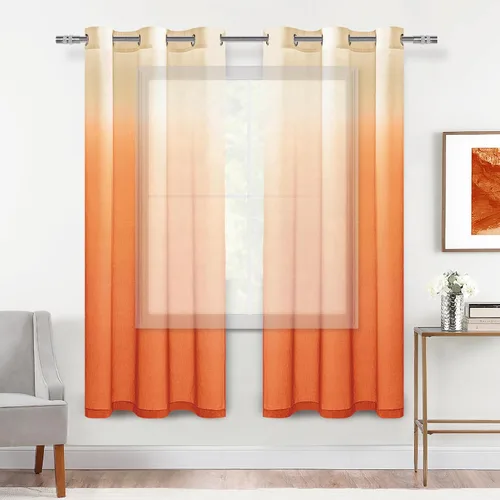 Miniatura 42 de DWCN Cortinas Transparentes Ombré - Cortinas de Lino Sintético con Gradiente Semi Voile con Ojales en la Parte Superior para Dormitorio y Sala