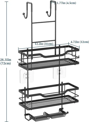 Miniatura 5 de Consumest Organizador de ducha para puerta, estantes de ducha de 2 niveles para colgar con soportes para jabón, organizador de ducha de gran