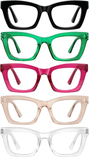 Miniatura 10 de Gafas de lectura para mujer, paquete de 5 lentes de lectura con bloqueo de luz azul con bisagra de resorte para computadora Multi-a01