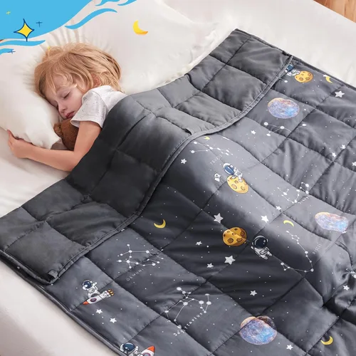 Miniatura 4 de anfie - Manta con peso para niños (40 x 60 pulgadas, 7 lb), manta refrescante para dormir, tamaño de manta ligera, transpirable, con cuentas de Gris