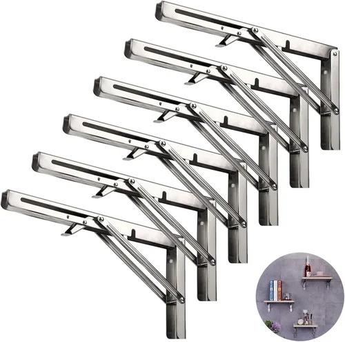 Soportes plegables para estantes de 16 pulgadas, bisagras plegables de acero inoxidable resistente, soporte en L para montaje en pared, soporte en L