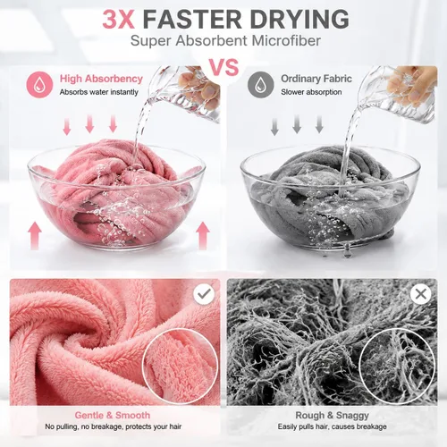 Miniatura 3 de ADOGO Toalla de microfibra para el cabello, paquete de 2 turbantes para cabello mojado, toallas de secado para mujeres y niños, adecuadas para todo