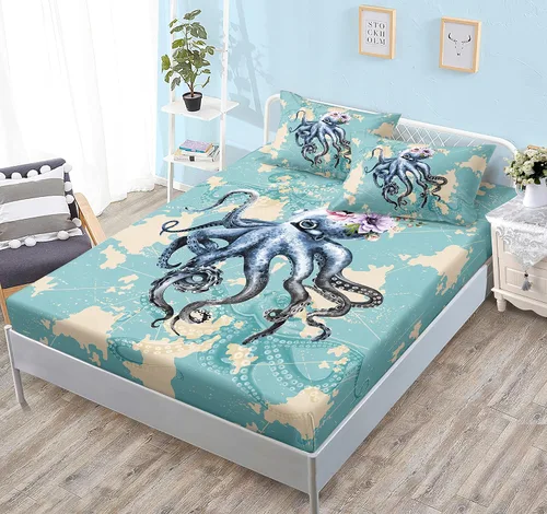 Miniatura 20 de HOSIMA Juego de ropa de cama de 3 piezas para niños, color negro, tamaño individual, sábana bajera ajustable de ajolote de dibujos animados, vida
