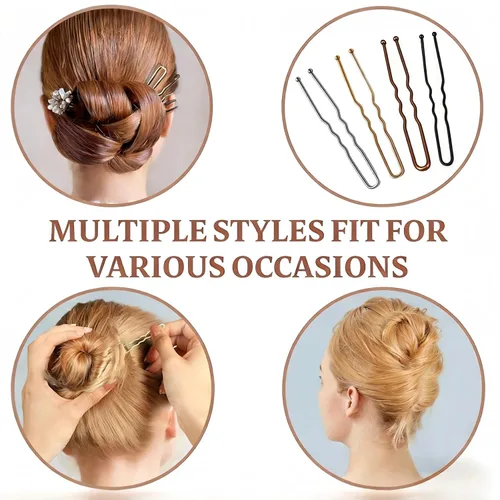 Miniatura 6 de Kit de 200 pines gruesos dorados y rubios, 150 horquillas para el cabello (2.2 pulgadas, 2.36 pulgadas, 2.75 pulgadas) + 50 pines en forma de U