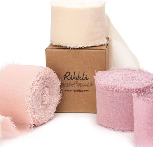 Miniatura 16 de Ribbli Cinta de gasa, 1.5 pulgadas x 30 yardas, seda champán/nude, hecha a mano para invitaciones de boda, envoltura de regalos, ramos de novia