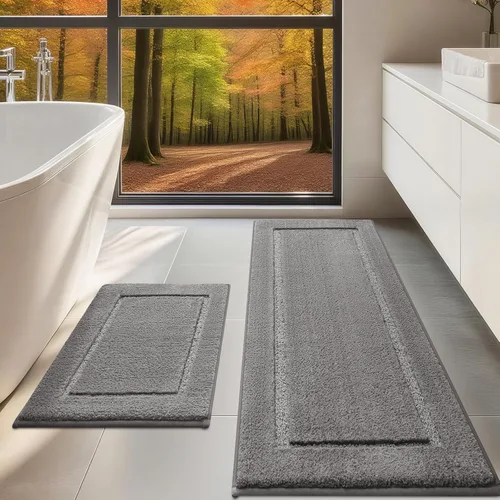 Miniatura 51 de Juego de alfombras de baño de 3 piezas de color blanco hueso, ultra suave, gruesa, esponjosa, microfibra absorbente, parte trasera antideslizante