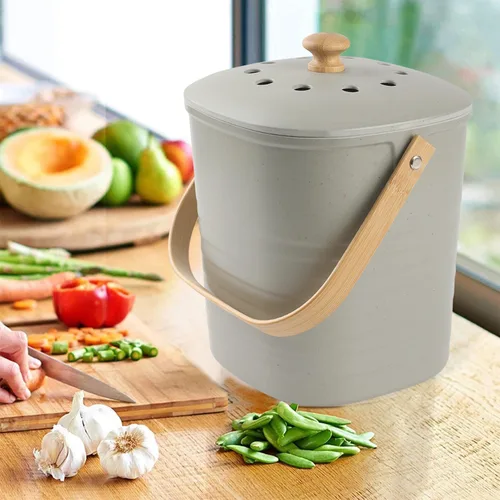 Miniatura 2 de Contenedor de Compost para Cocina, LALASTAR Cubo de Compost de Encimera con Tapa, Hecho de Fibra de Bambú Sostenible, Cubo de Compost Interior Negro