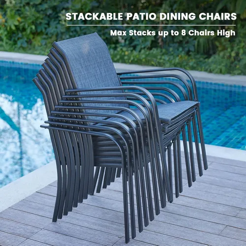 Miniatura 34 de VICLLAX Juego de 2 sillas de patio pequeñas para exteriores, juego de sillas apilables para patio y mesa de comedor cuadrada para porche delantero