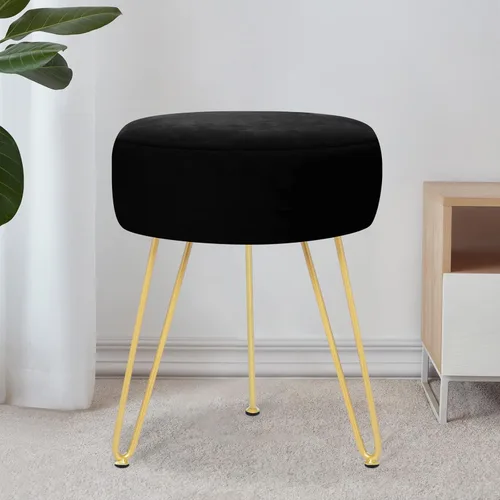 Miniatura 10 de Reposapiés de terciopelo suave y moderno, reposapiés redondo, otomano, con patas de metal dorado y relleno de esponja, reposapiés tapizado, sala