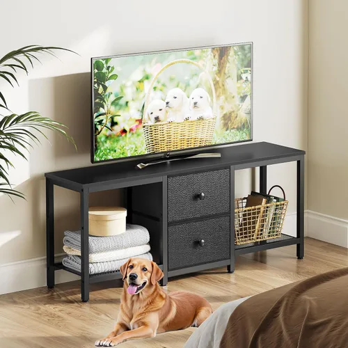 Miniatura 2 de YATINEY - Soporte de TV para televisores de hasta 55 pulgadas, centro de entretenimiento con 2 cajones de tela, consola multimedia con estantes