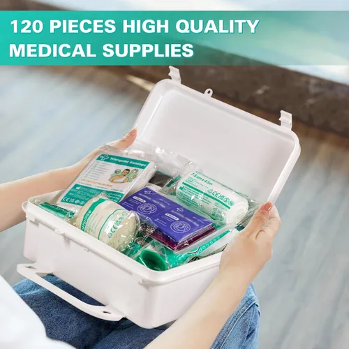 Miniatura 4 de Kit de primeros auxilios General Medi de 120 piezas con estuche duro - Incluye paquete frío instantáneo, manta de emergencia para viajes, hogar