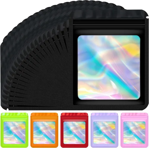 Jetmore 100 piezas Bolsas Holográficas Mylar Resellables para Pequeñas Empresas Bolsa de Embalaje Sellable para Dulces Almacenamiento de Alimentos