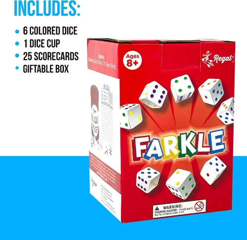 Miniatura 3 de Regal Games - Juego de dados clásico Farkle con 6 dados de colores, 1 conveniente cubilete para agitar fácilmente y 25 hojas de puntaje - Juego