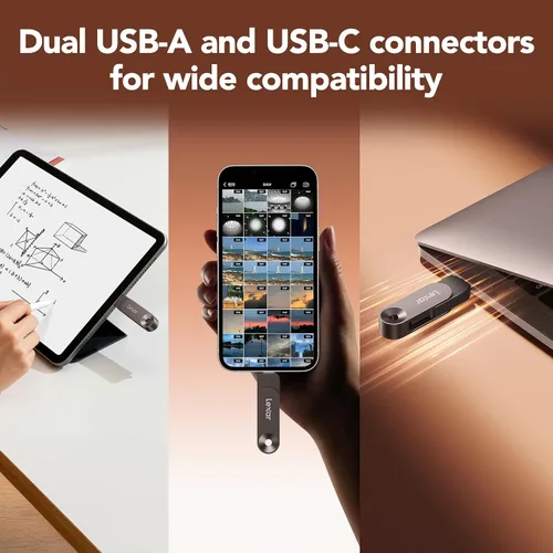 Miniatura 7 de Lexar Unidad dual de estado sólido de 128 GB D500 USB 3.2 Gen 1, para dispositivos USB tipo C/USB tipo A, lectura de hasta 400 MB/s, compatible