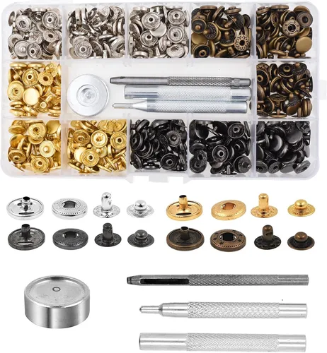Miniatura 24 de Kit de botón de presión de metal Mandala Crafts - Botones a presión y herramienta de cierre a presión - Cierres coloridos de 9.5mm para coser, ropa