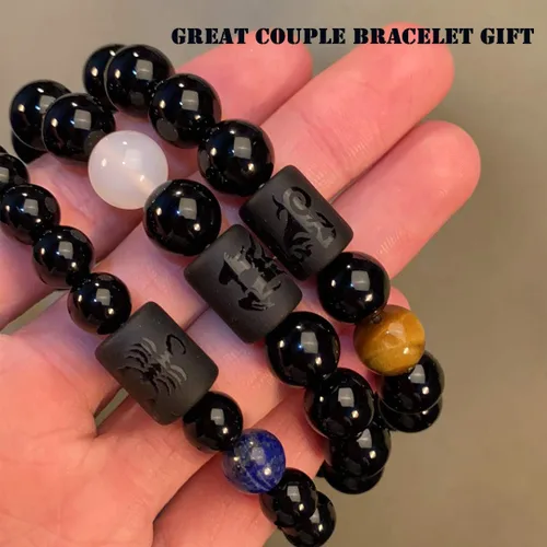 Miniatura 7 de VLINRAS - Pulsera de signo del zodiaco, para hombre y mujer, de 0.315 y 0.394 pulgadas, ónice negro natural, signo de estrella, constelación