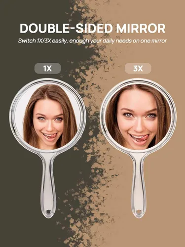 Miniatura 2 de OMIRO Espejo de mano, espejo de mano de doble cara, espejo de aumento 1X/3X con asa, paquete de 1 (transparente)