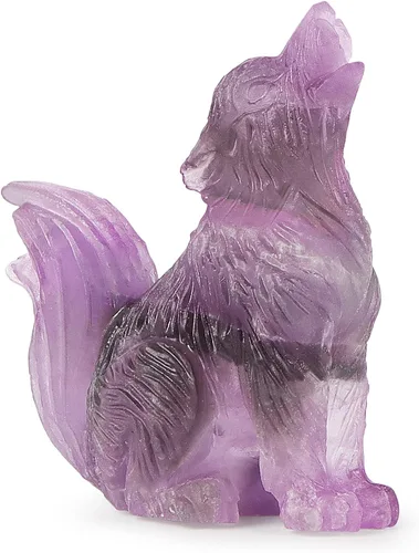 Miniatura 10 de Figuras decorativas de lobo de cola grande de cristal de citrino de 2.0 pulgadas, estatua de lobo, piedras curativas, escultura tallada a mano