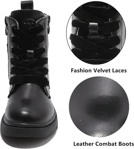 Miniatura 3 de DADAWEN Botas de tobillo con purpurina para niños y niñas, zapatos de combate impermeables con cremallera lateral para niños pequeños, niños grandes
