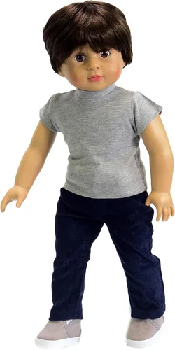 Miniatura 2 de American Fashion World Camiseta gris de manga corta para muñecas de 18 pulgadas Calidad premium y diseño moderno Ropa de muñecas Moda de ropa