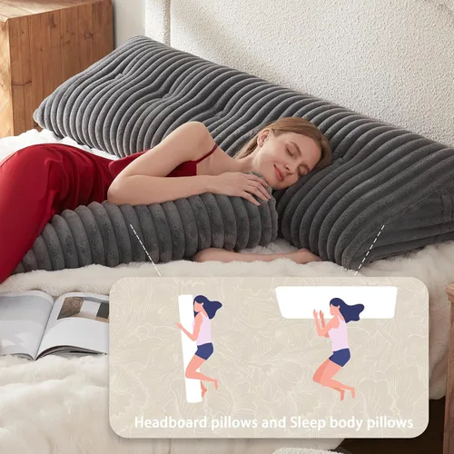 Miniatura 4 de Almohada de cabecero + una almohada larga de cuello enrollado Almohada para el cuerpo, almohada de cabecero en forma de cuña de pelo sintético