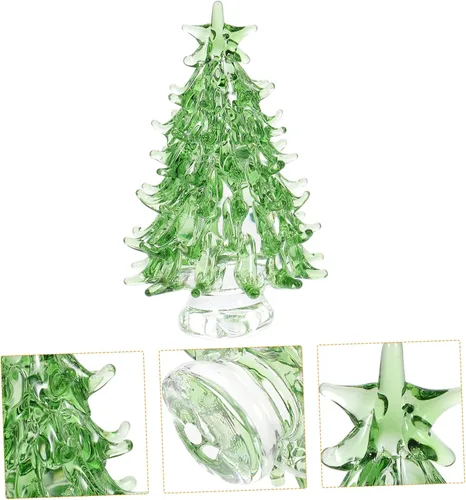 Miniatura 2 de Mini figura de árbol de Navidad, decoración de escritorio de cristal para alegría, diseño de árbol de Navidad iluminado para decoración festiva Verde