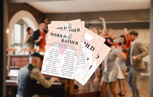Miniatura 6 de Tarjetas de juego para despedida de soltera, juego de "Would She Rather Game", tarjetas de fiesta de compromiso rosas para boda, juego de 30