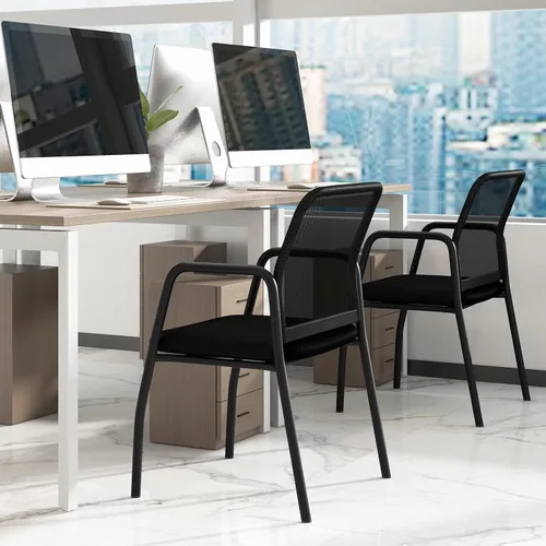 Miniatura 2 de Tangkula Juego de 2 sillas de conferencia, sillas de invitados de oficina con respaldo de malla ergonómico, brazos resistentes y asiento acolchado
