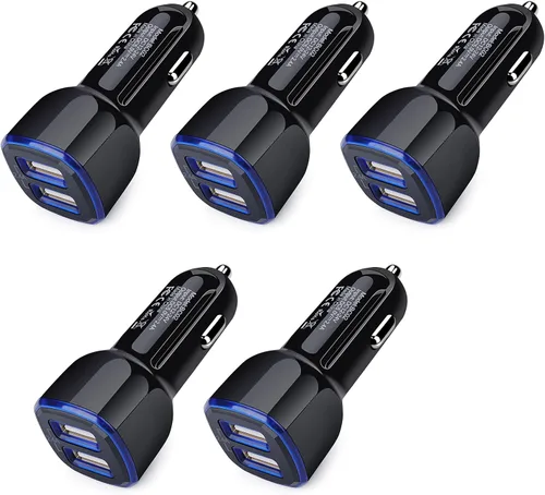 Cargador de coche para iPhone, 5 unidades de 2.4A 12 V, adaptador USB para iPhone 17 16e 16 15 14 13 12 11 SE XR XS X 8 7 6, Samsung Galaxy S25 S24