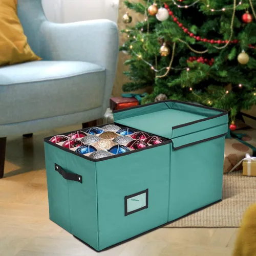 Miniatura 2 de Holiday Cheer Caja de almacenamiento prémium para adornos navideños con 8 bandejas – Contenedor de almacenamiento navideño con divisores perfecto