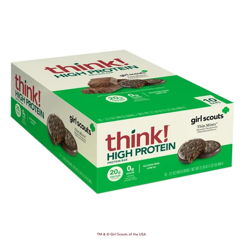 Miniatura 8 de Think! Barras de proteína, sin gluten, barra energética sin azúcar con aislado de proteína de suero, Creamy Peanut Butter, barras nutricionales, sin