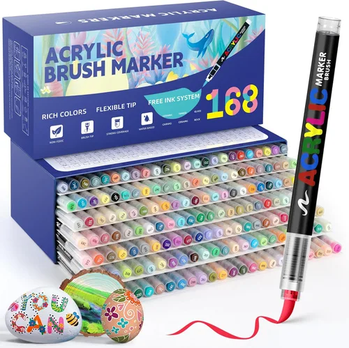 Miniatura 11 de GOTIDEAL - Marcadores de pintura acrílica, marcadores de pintura con pincel acrílico, marcadores de pintura sin sangrado para tela, madera, rocas
