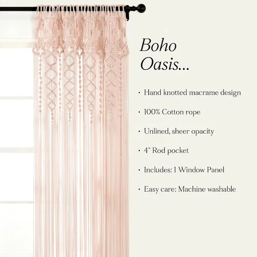 Miniatura 6 de Lush Decor Panel Individual de Cortina de Ventana de Algodón Texturizado Macramé Boho 40" An x 84" L Rubor - Cortinas de Macramé para Ventanas