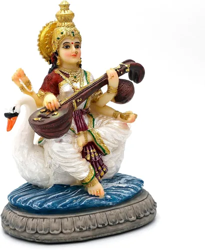 Miniatura 7 de alikiki Estatua de Saraswati de 5.5 pulgadas de alto Saraswati Puja Diwali Regalos Pooja Vasant Panchami Casa Oficina Templo Mandir Altar Yoga