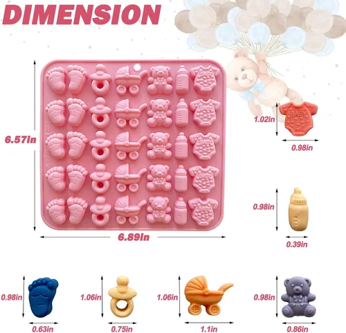 Miniatura 2 de Molde de chocolate para baby shower, molde de silicona para chupete de bebé, paquete de 2 moldes para pies de bebé, moldes para cunas de biberón